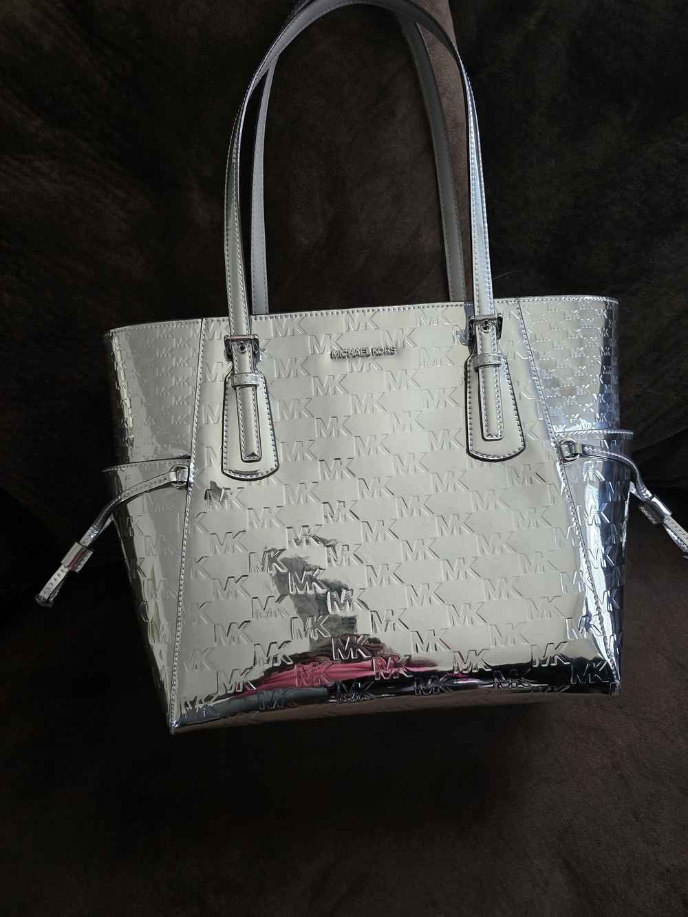 Michael Kors Silver Patent Logo Tote Bag